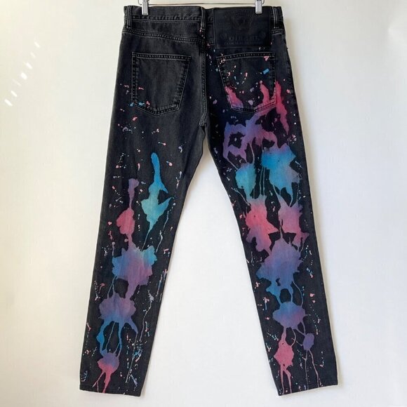 Diesel D-KRAS Slim jeans with collored paint splashed, Black / multi colored, si - Picture 4 of 14